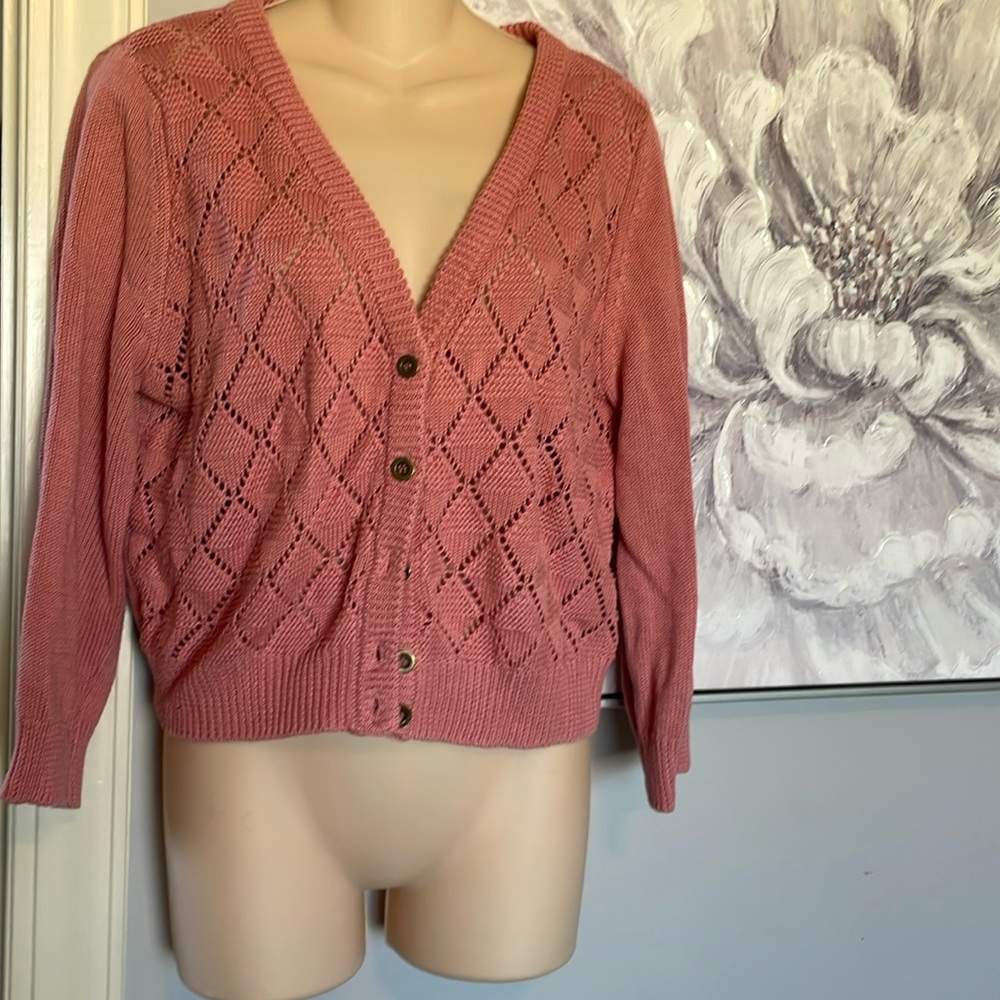 SOLD Modcloth Rose Open Knit Cardigan 1X